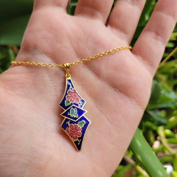 Vintage 10K GP Floral Butterfly Geometric Necklace - Picture 4 of 10
